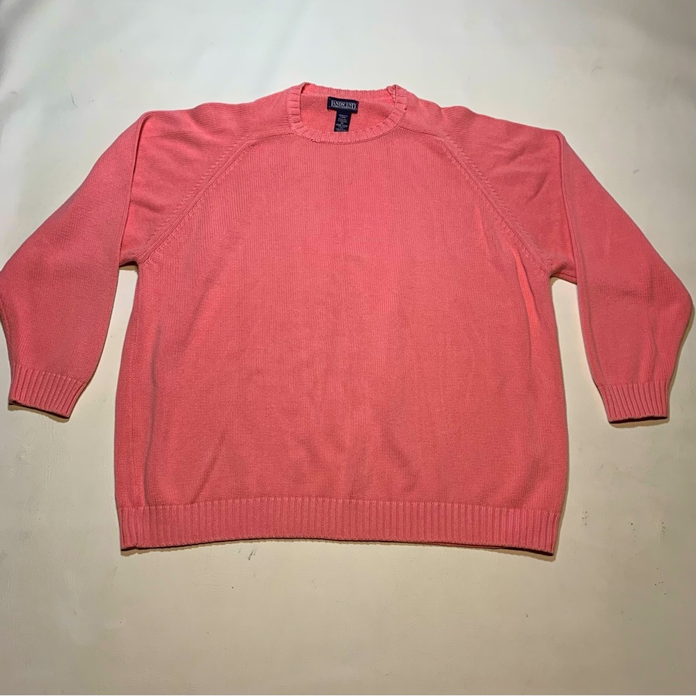 Lands End Crew Neck Sweater Womens 2X (20W-22W) Pink Heavy Ribbed Knit Cotton